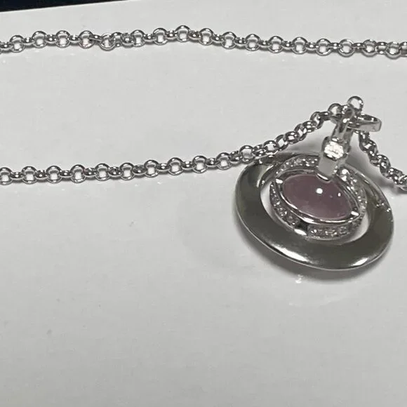 New Silver Saturn Vivienne Pink Westwood Glass chain Orb Choker Necklace Charm - Picture 3 of 5